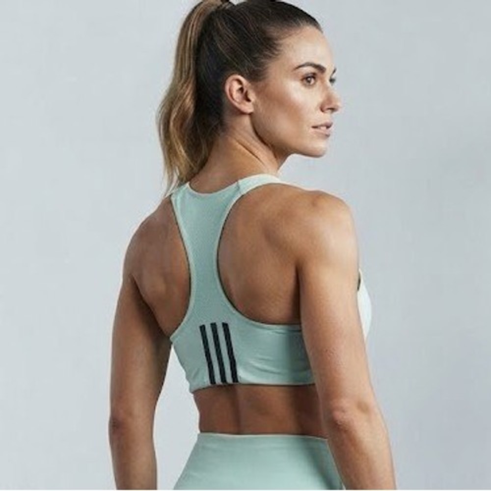 Adidas Climacool Sports Bra Womens Large Mint Green Racerback 3 Stripe Halter